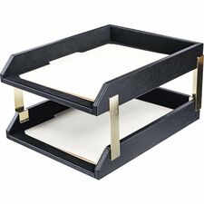 Dacasso Double Letter/ Legal Tray 2 Tier(s) - 7.25" Height x 10.50" Width x 13.75" Length - Black - Leather - 1 Each