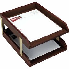 Dacasso Double Front Load Letter / Legal Trays 2" Height x 10.50" Width x 13.75" Length - Desktop - Mocha - Leather - 1 Each