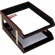 Dacasso Desk Tray 2" Height x 10.50" Width x 13.75" Depth - Desktop - Stackable - Burgundy - Leather - 1 Each
