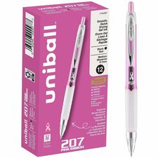 uniball™ 207 Pink Ribbon Gel Pens 0.7 mm Medium Pen Point - Refillable - Retractable - Black Ink - Gel-based - Pink Barrel - 1 Each