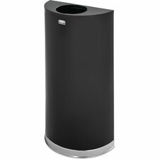 Rubbermaid Commercial 12 Gallon Half Round Steel Receptacle 12 gal Capacity - Semicircular - 7" Opening Diameter - 32" Height x 18" Width x 9" Depth - Steel - Black, Chrome - 1 Each