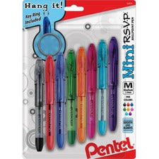 Pentel Mini R.S.V.P. Ballpoint Pens Medium Pen Point - Assorted Ink - 8 / Pack