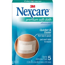 Nexcare Soft Cloth Premium Adhesive Gauze Pad 3 Ply - 2.38" Width x 3" Length - White - 5/Pack - 3 / Box