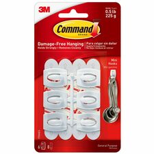 Command Mini White Hooks with White Strips 6 Small Hook - 8 oz (226.8 g) Capacity - Plastic - White - 6 / Pack
