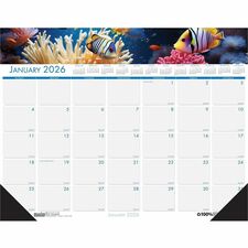 House of Doolittle EarthScapes Sea Life Desk Pads Julian Dates - Monthly - 12 Month - January 2026 to December 2026 - 1 Month Single Page Layout - 22" x 17" Sheet Size - 2.25" x 3.06" Block - Desk Pad - White - Leatherette, Paper - Holder, Notepad, Refere