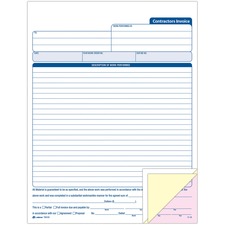 Adams Contractor's Invoice Book 50 Sheet(s) - 3 Part - Carbonless Copy - 8.37" x 11" Sheet Size - White - 1 Each