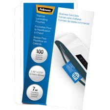 Fellowes Business Card Glossy Laminating Pouches Sheet Size Supported: Business Card - Laminating Pouch/Sheet Size: 3.75" Width x 7 mil Thickness - Type G - Glossy - for Document, Business Card - Durable - Clear - 100 / Pack