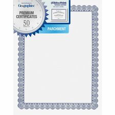 Geographics Conventnl Blue Printable Certificates 24 lb Basis Weight - 11" Width x 8.5" Length - Inkjet, Laser Compatible - Blue with White Border - Parchment Paper - 50 / Pack