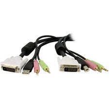 StarTech.com 10 ft 4-in-1 USB DVI KVM Switch Cable with Audio 10 ft DVI/Mini-phone/USB KVM Cable for Audio/Video Device, KVM Switch, Keyboard/Mouse, TV, Microphone, HDTV, Computer - First End: 1 x 25-pin DVI-D (Dual-Link) Digital Video - Male, 2 x Mini-ph