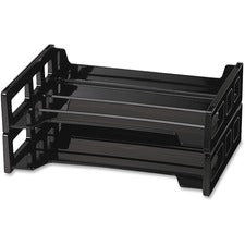 Officemate Side Load Letter Tray 2.75" Height x 13.18" Width x 9" Depth - Desktop - Stackable, Durable - Black - Plastic - 2 / Pack