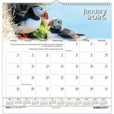 House of Doolittle Earthscapes Wildlife Wall Calendars Julian Dates - Monthly - 1 Year - January 2026 to December 2026 - 1 Month Single Page Layout - 12" x 12" Sheet Size - 1.63" x 1.63" Block - Wire Bound - Paper - Hanging Loop - 1 Each