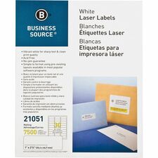 Business Source Bright White Premium-quality Address Labels 1" Width x 2 5/8" Length - Permanent Adhesive - Rectangle - Laser, Inkjet - White - Jam-free - 30 / Sheet - 250 Total Sheets - 7500 / Pack