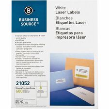Business Source Bright White Premium-quality Address Labels 3 1/3" Width x 4" Length - Permanent Adhesive - Rectangle - Laser, Inkjet - White - Jam-free - 6 / Sheet - 100 Total Sheets - 600 / Pack