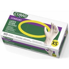 Curad Powder Free Latex Exam Gloves X-Small Size - White - Textured - For Healthcare Working - 100 / Box