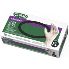 Curad Powder Free Latex Exam Gloves X-Large Size - White - Textured - For Healthcare Working - 90 / Box