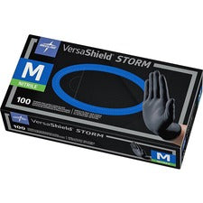 Medline VersaShield STORM Nonsterile Nitrile Gloves Medium Size - Black - Textured, Latex-free - For Healthcare Working - 100 / Box