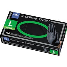 Medline VersaShield STORM Nonsterile Nitrile Gloves Large Size - Black - Textured, Latex-free - For Healthcare Working - 100 / Box