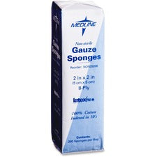 Medline Nonsterile Woven Gauze Sponges 8 Ply - 2" Width x 2" Length - White - 200 / Box