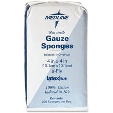 Medline Nonsterile Woven Gauze Sponges 8 Ply - 4" Width x 4" Length - White - 200 / Box