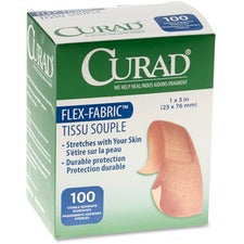 Medline Comfort Cloth Adhesive Fabric Bandages 1" Width x 3" Length - Tan - 100 / Box