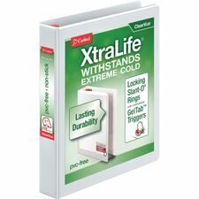 Cardinal® Xtralife ClearVue Locking Slant-D Binder 1" Binder Capacity - Letter - 8 1/2" x 11" Sheet Size - 270 Sheet Capacity - 1" Spine Width - 3 Ring(s) - Fastener(s): D-Ring - Pocket(s): 2, Inside Front & Back - Polyolefin - White - 14.40 oz - Hing