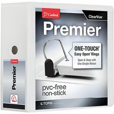 Cardinal® Premier ONE-TOUCH® Easy Open® Locking Slant-D® Rings Binder 5" Binder Capacity - Letter - 8 1/2" x 11" Sheet Size - 1050 Sheet Capacity - 5 19/64" Spine Width - 3 Ring(s) - Fastener(s): D-Ring - Pocket(s): 4, Inside Front & Back