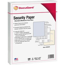 DocuGard Standard 2-part Medical Security Paper Letter - 8 1/2" x 11" - 24 lb Basis Weight - Tamper Resistant, Pantograph, Erasure Protection, Watermarked, Security Features Listing, Coin-reactive Ink, Microtext Printing, Carbonless, CMS Approved, 2-part