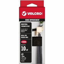 VELCRO® Industrial Strength 4ft x 2in Roll Black 4 ft Length x 2" Width - Black - Plastic - Water Resistant, Long Lasting - For Tools, Equipment, Glass, Hanging, Project, Industrial, Garage, Indoor, Outdoor, Mounting, Storing, ... Roll - 1 Roll