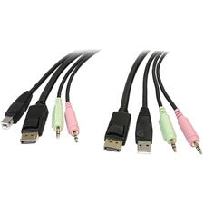 StarTech.com 6 ft 4-in-1 USB DisplayPort KVM Switch Cable 6 ft KVM Cable for KVM Switch, Peripheral Device, Audio Device, Microphone, Keyboard/Mouse, Computer, PC, Switch - First End: 1 x 20-pin DisplayPort Digital Audio/Video - Male, 1 x 4-pin USB 2.0 Ty