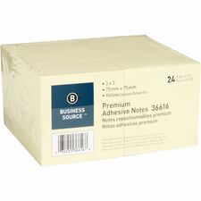 Business Source Yellow Repostionable Adhesive Notes 3" Flag/Note Width x 3" Flag/Note Length - Square - Yellow - Repositionable, Solvent-free Adhesive - 24 / Pack