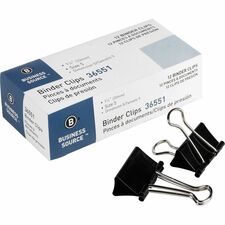 Business Source Fold-back Binder Clips Medium - 1.3" Length x 1.3" Width - 0.63" Size Capacity - Black - Steel - 1 Dozen