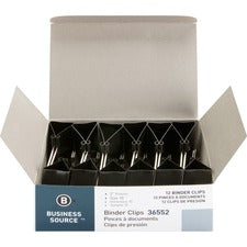 Business Source Fold-back Binder Clips Large - 2" Length x 2" Width - 1" Size Capacity - Black - Steel - 1 Dozen