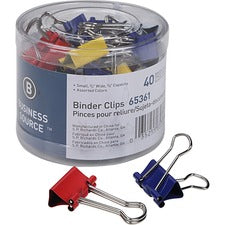 Business Source Colored Fold-back Binder Clips Small - 0.7" Width - 0.37" Size Capacity - Assorted - Steel - 40 / Pack