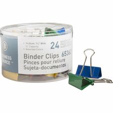 Business Source Colored Fold-back Binder Clips Medium - 1.3" Width - 0.63" Size Capacity - Assorted - Steel - 24 / Pack