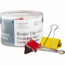 Business Source Colored Fold-back Binder Clips Large - 2" Width - 1" Size Capacity - Assorted - Steel - 12 / Pack