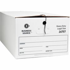 Business Source Heavy Duty Legal Size Storage Box External Dimensions: 15" Width x 24" Depth x 10" Height - Media Size Supported: Legal - String/Button Tie Closure - Medium Duty - Stackable - White - For File - Recycled - 12 / Carton