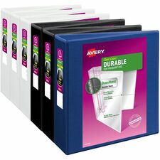 Avery® Durable View 3 Ring Binder 3" Binder Capacity - Letter - 8 1/2" x 11" Sheet Size - 635 Sheet Capacity - 635 Ring(s) - Fastener(s): Slant Ring - Pocket(s): 2 - Polypropylene - Blue, White - Adhesive, Durable, Flexible, Pocket, Recyclable, Split