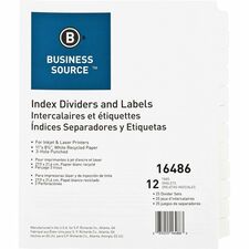 Business Source Customize 12-Tab Index Dividers 12 x Divider(s) - 12 Print-on Tab(s) - 12 Tab(s)/Set - 8.3" Divider Width - 3 Hole Punched - White Divider - White Tab(s) - 100% Recycled - Punched, Mylar Reinforcement - 25 / Box