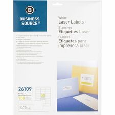 Business Source Bright White Premium-quality Address Labels 1" Width x 2 5/8" Length - Permanent Adhesive - Rectangle - Laser, Inkjet - White - Lignin-free, Jam-free - 30 / Sheet - 25 Total Sheets - 750 / Pack