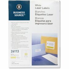 Business Source Bright White Premium-quality Address Labels 1" Width x 4" Length - Permanent Adhesive - Rectangle - Laser, Inkjet - White - Lignin-free, Jam-free - 20 / Sheet - 250 Total Sheets - 5000 / Pack