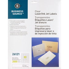 Business Source Clear Return Address Laser Labels 1/2" Height x 1 3/4" Width - Permanent Adhesive - Rectangle - Laser - Clear - Self-adhesive - 80 / Sheet - 2000 / Pack