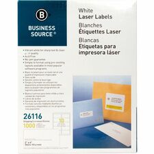 Business Source Bright White Premium-quality Shipping Labels 2" Width x 4" Length - Permanent Adhesive - Rectangle - Laser, Inkjet - White - Lignin-free, Jam-free - 10 / Sheet - 100 Total Sheets - 1000 / Pack