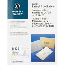Business Source Clear Shipping Labels 2" Width x 4 1/4" Length - Permanent Adhesive - Rectangle - Laser - Clear - Self-adhesive - 10 / Sheet - 500 / Pack