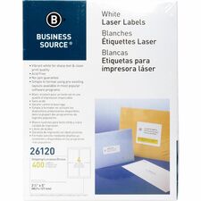 Business Source Bright White Premium-quality Address Labels 3 1/2" Width x 5" Length - Permanent Adhesive - Rectangle - Laser, Inkjet - White - Lignin-free, Jam-free - 4 / Sheet - 100 Total Sheets - 400 / Pack