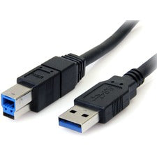 StarTech.com 6 ft Black SuperSpeed USB 3.0 Cable A to B - M/M 6 ft USB/USB-B Data Transfer Cable for PC, Notebook, Server - First End: 1 x 9-pin USB 3.0 Type A - Male - Second End: 1 x 9-pin USB 3.0 Type B - Male - 5 Gbit/s - Shielding - 28 AWG - Black -