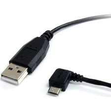 StarTech.com 1 ft Micro USB Cable - A to Left Angle Micro B 1 ft USB/USB Micro-B Data Transfer Cable for Smartphone, Digital Camera, PDA, Tablet, GPS - First End: 1 x USB 2.0 Type A - Male - Second End: 1 x 5-pin Micro USB 2.0 Type B - Male - 480 Mbit/s -