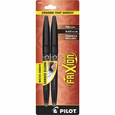 Pilot FriXion Ball Erasable Gel Pens 0.7 mm Fine Pen Point - Erasable - Black Ink - Gel-based - Black Barrel - 2 / Pack