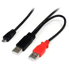 StarTech.com 1 ft USB Y Cable for External Hard Drive - Dual USB A to Micro B 1 ft USB/USB Micro-B Data Transfer Cable for External Hard Drive, PC, Notebook - First End: 2 x 4-pin USB 2.0 Type A - Male - Second End: 1 x 5-pin Micro USB 2.0 Type B - Male -