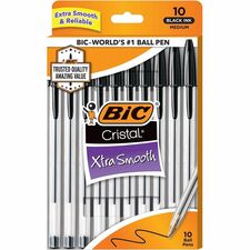 BIC Cristal Ballpoint Stick Pens Medium Pen Point - Black Ink - Clear Barrel - 10 / Pack