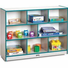 Jonti-Craft Rainbow Accents Super-size Mobile Storage 35.50" Height x 48" Width x 15" Depth - Floor - Laminated, Durable, Kick Plate, Built-in Wheels - Teal - Hard Rubber - 1 Each